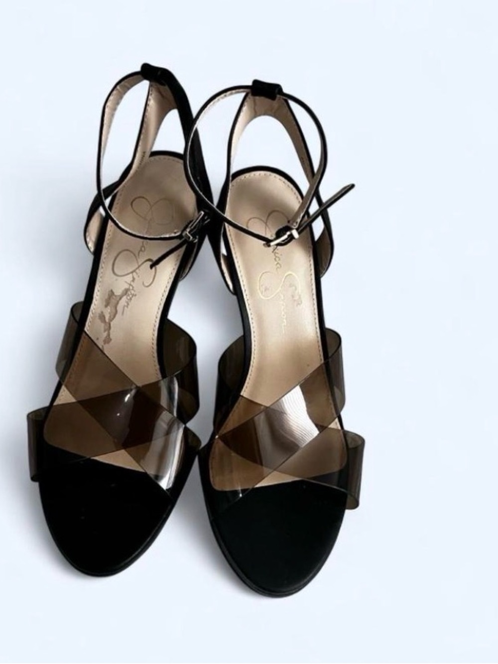 Jessica Simpson Black Heels with light black Tinted Clear Straps